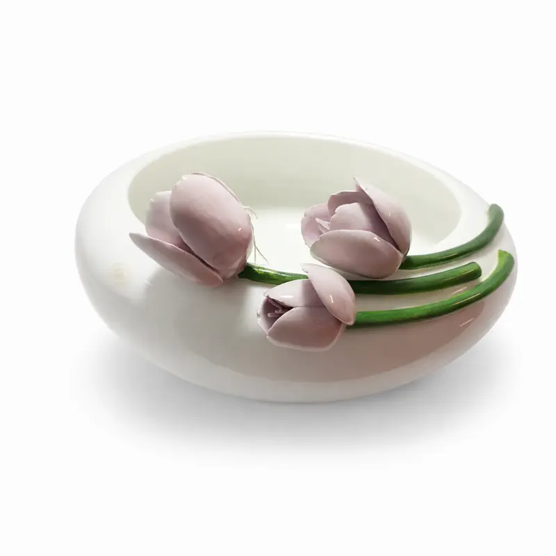 Dea Capodimonte Centrotavola con Tulipani in Ceramica Ø 32 cm