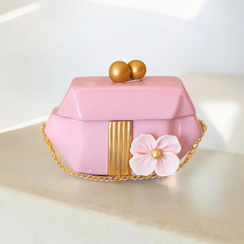 Dea Capodimonte Scatola Borsetta Cipria Ceramica 18x7x14 cm