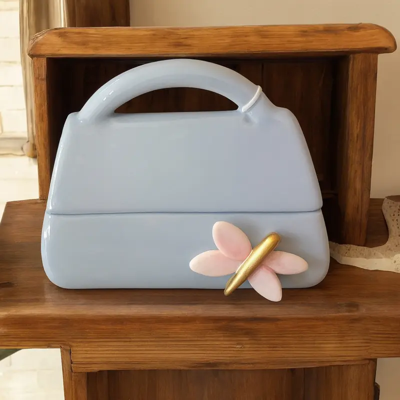 Dea Capodimonte Scatola borsetta grigia con farfalla ceramica 17×9×14 cm