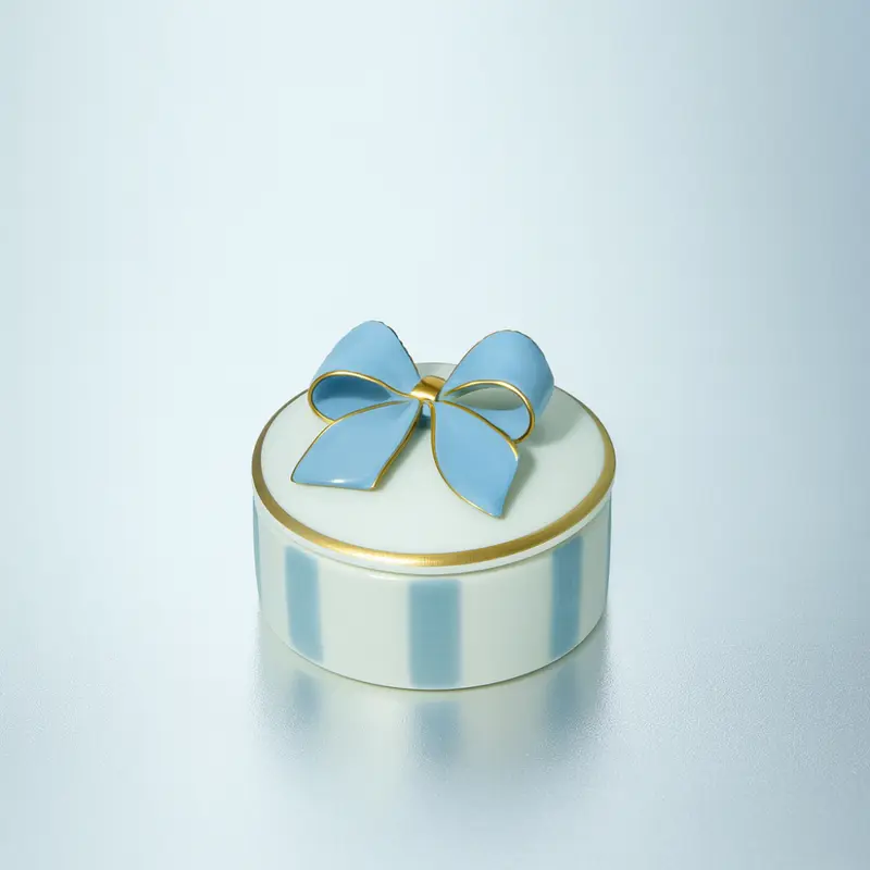 Dea Capodimonte Scatola Celeste Polvere a Coste con Fiocco Ø10xH7,5 cm