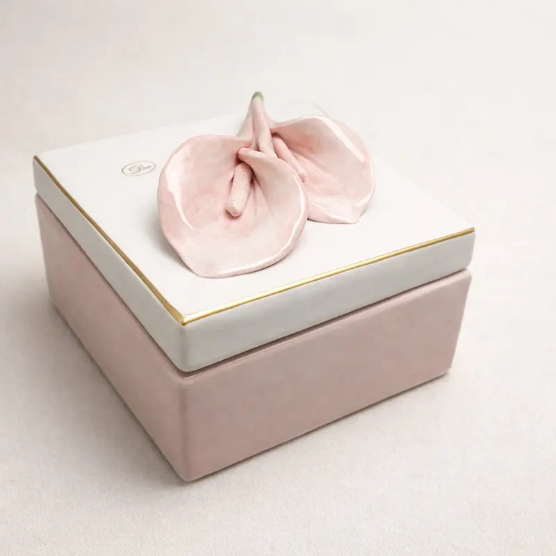Dea Capodimonte Scatola con Calle in Ceramica Cipria 14,5 cm