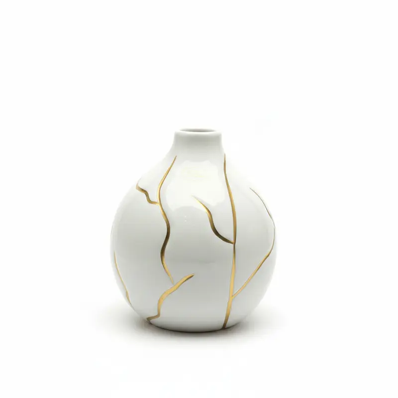 Dea Capodimonte Vasetto con Strisce Oro in Ceramica 16 cm