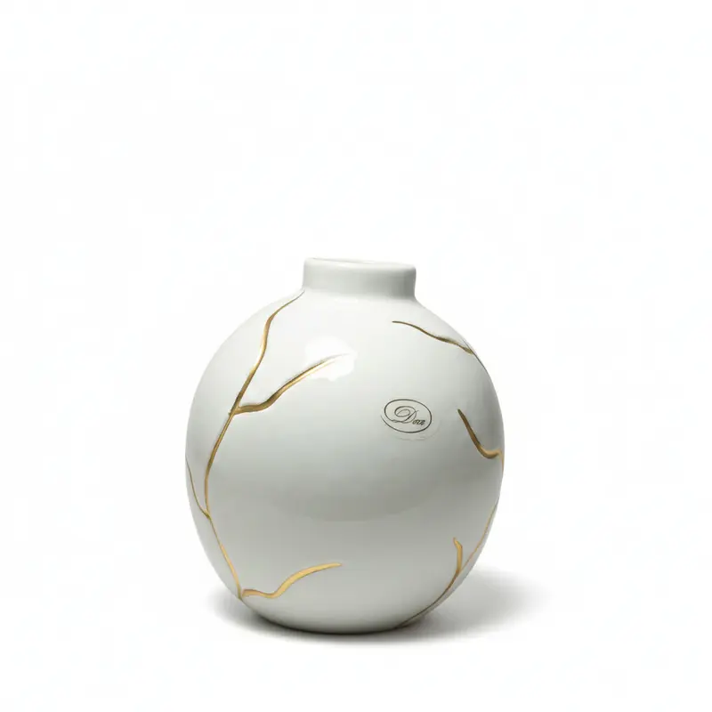 Dea Capodimonte Vasetto con Strisce Oro in Ceramica 17 cm