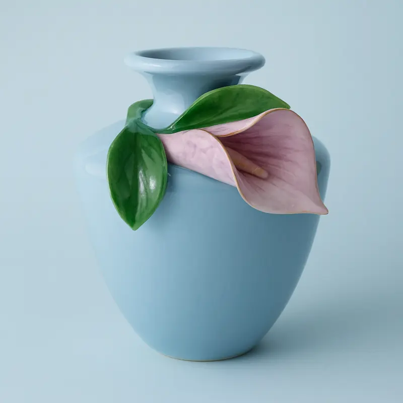 Dea Capodimonte Vaso Polvere con Calla Verde Cipria H 16x14 cm