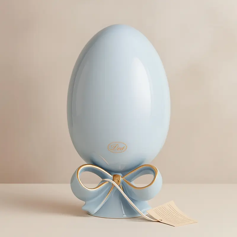 Dea Uovo Capodimonte in Ceramica H 22 cm Polvere con Fiocco Oro