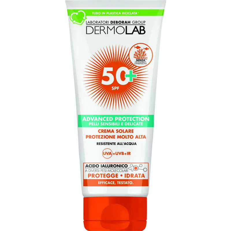 DERMOLAB CREMA SOLARE CORPO E VISO PROTEZIONE MOLTO ALTA SPF 50+ ADVANCED PROTECTION PELLI SENSIBILI E DELICATE RESISTENTE ALL'ACQUA 200 ML