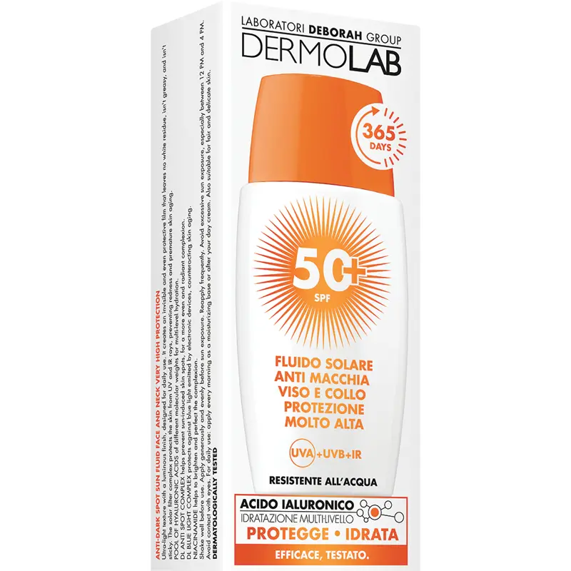 DERMOLAB FLUIDO SOLARE ANTI MACCHIA VISO E COLLO PROTEZIONE MOLTO ALTA SPF 50+ RESISTENTE ALL'ACQUA 40 ML