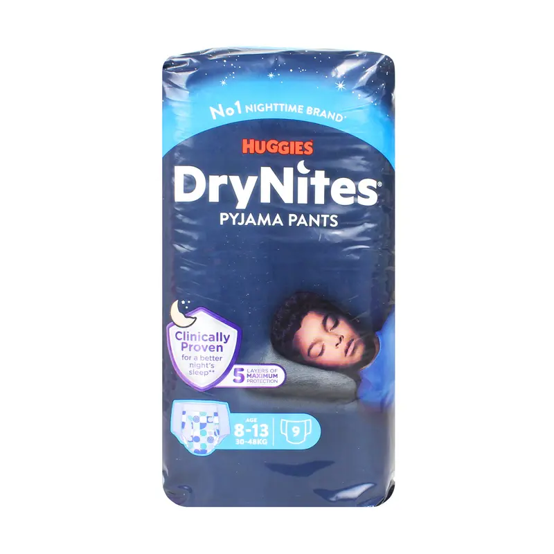 DRYNITES MUTANDINE ASSORBENTI BAMBINO USA E GETTA LARGE BOY 8-15anni 9 PZ PANNOLINI