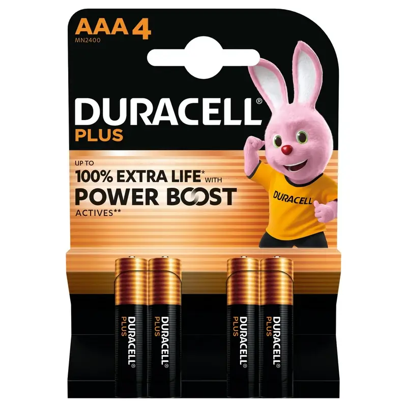 DURACELL PLUS 100 AAA4 MN2400 BATTERIA MINISTILO ALKALINE 1,5 V BLISTER 4 PZ.
