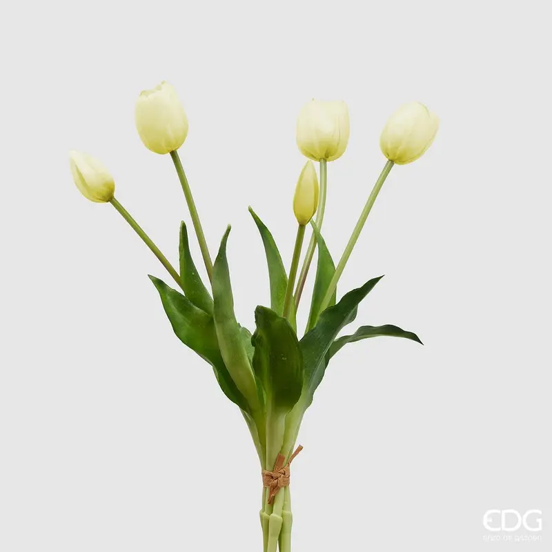 Edg - Mazzo di Tulipani bianco con foglie H40 | Rohome