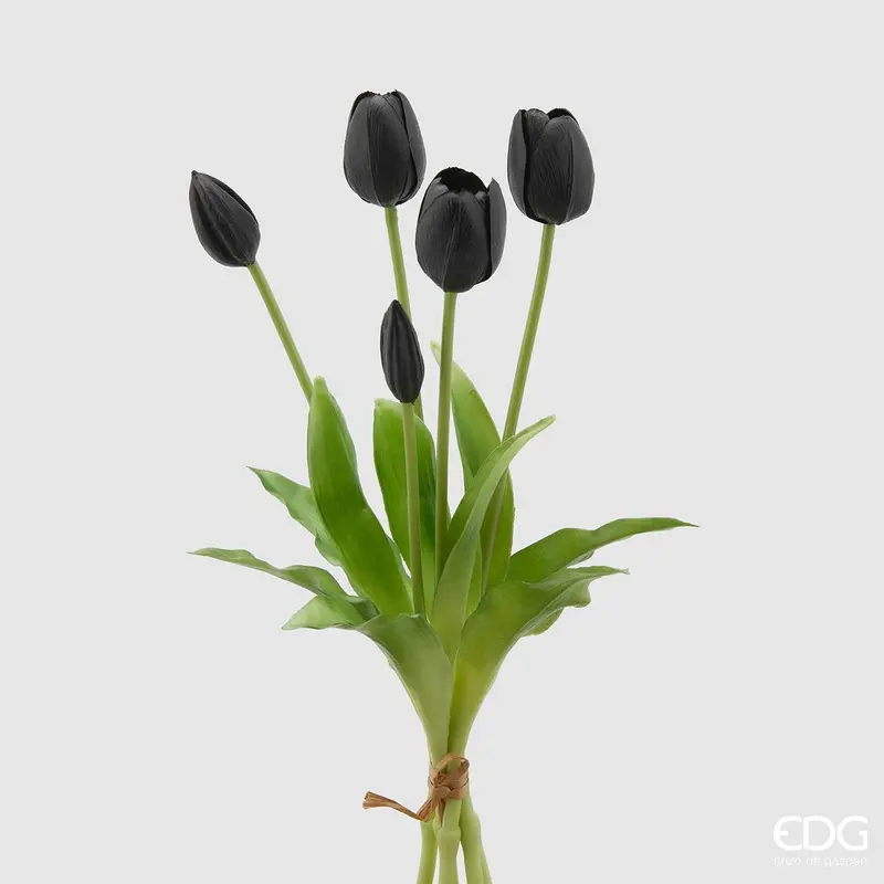 Edg - Mazzo di tulipani nero con foglie h.40cm | Rohome