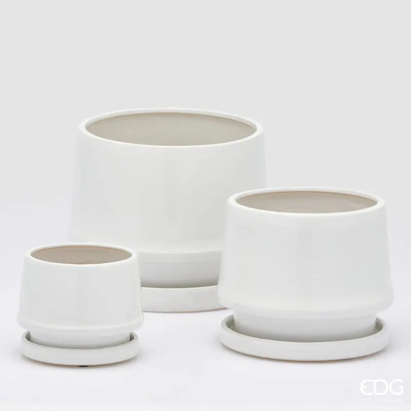 Edg - Vaso cachepot con piatto in ceramica bianco | Rohome