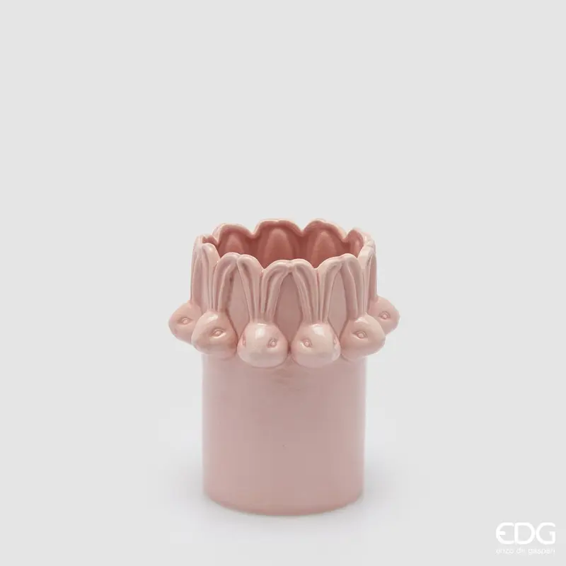 Edg - Vaso cilindro conigli Pasqua rosa h.19cm | Rohome