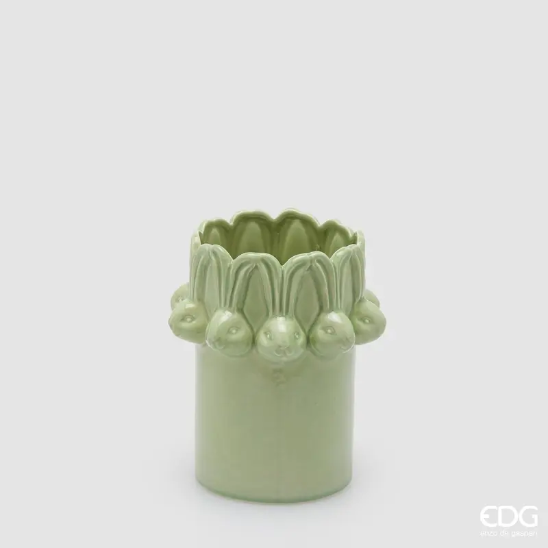 Edg - Vaso cilindro conigli Pasqua verde h.19cm | Rohome
