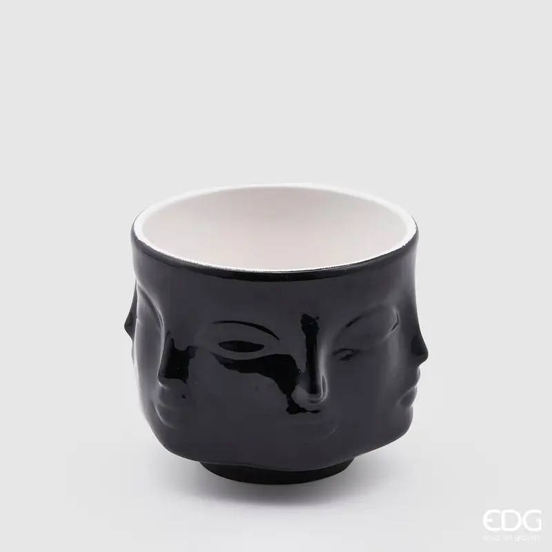 Edg - vaso facce deity in ceramica H.9cm d.11cm nero | Rohome