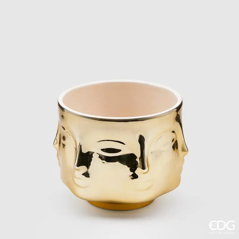 Edg - vaso facce deity in ceramica H.9cm d.11cm oro | Rohome