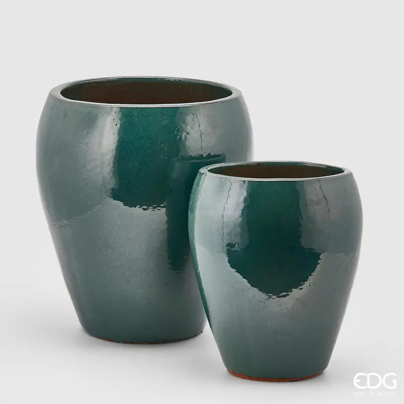 Edg - Vaso glaze bomb in terracotta blu con foro uso esterno | Rohome