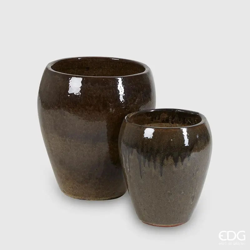 Edg - Vaso glaze bomb in terracotta verde con foro uso esterno | Rohome