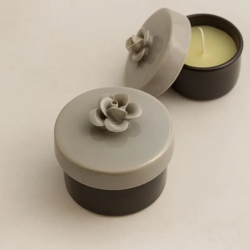 Elios Candela in Scatola Ceramica con Tappo Rosa H 9x10 cm