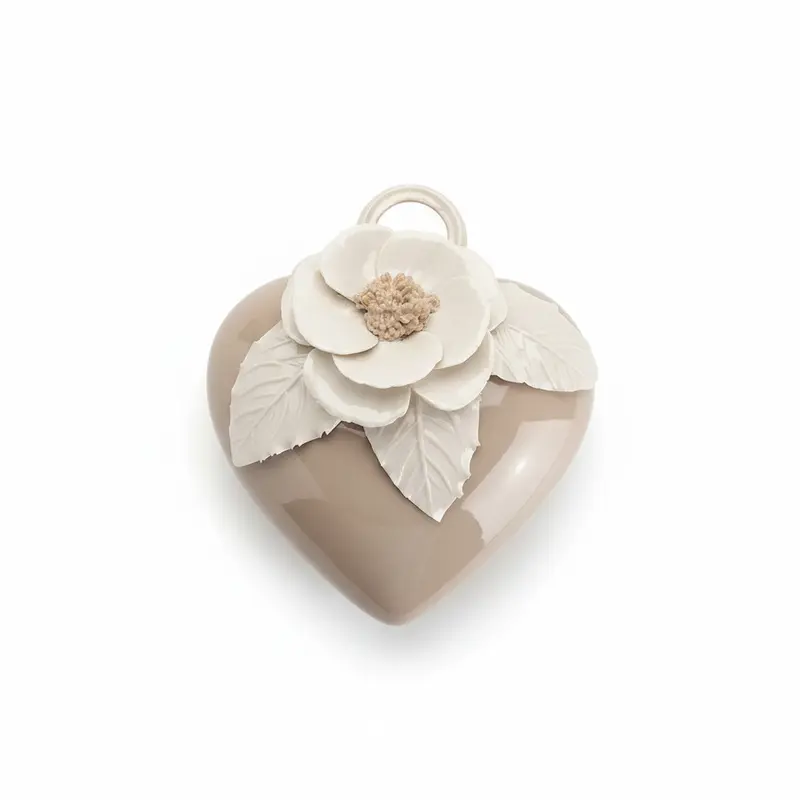 F.lli Majello Cuore Decorativo Porcellana Capodimonte 12x10 cm Tortora