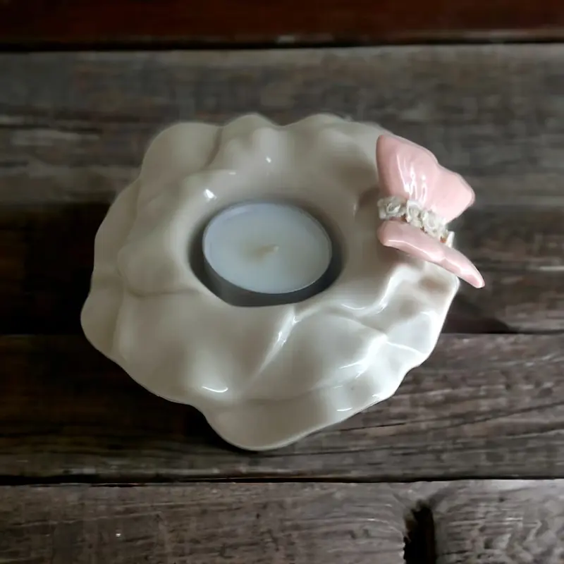 F.lli Majello Porta Candela Capodimonte Rosa Farfalla H 13 cm