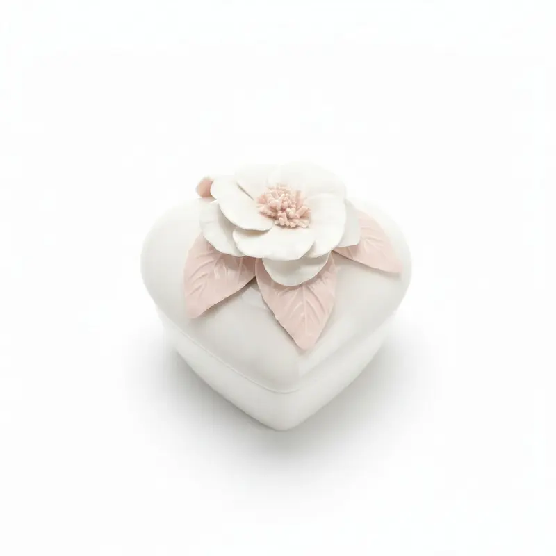 F.lli Majello Scatola Cuore Porcellana Capodimonte 8x11 cm Rosa Cipria