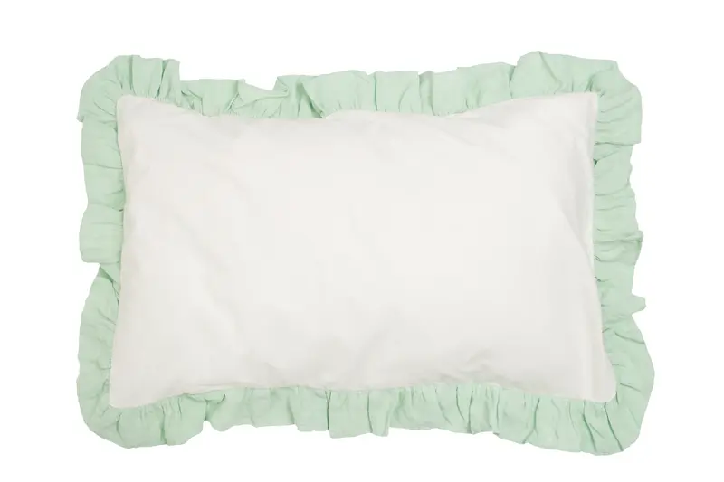 Federa con Frou Frou in misto lino Made in Italy NATURALE/VERDE DELICATO