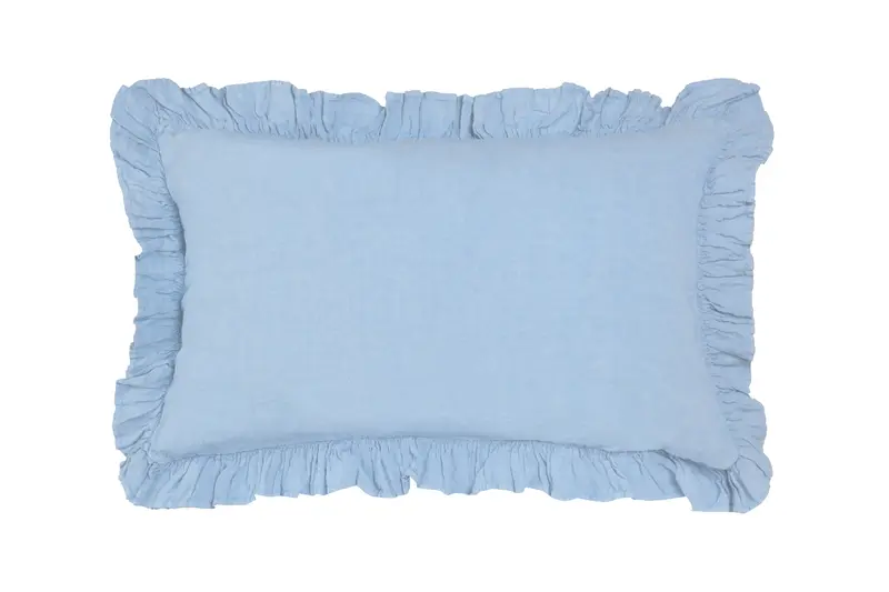 Federa in puro lino stonewashed Azzurro con Frou Frou