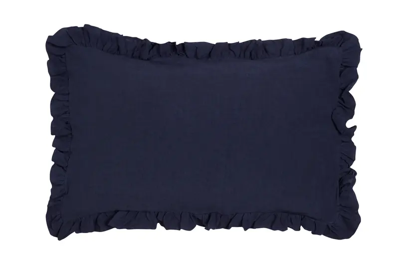 Federa in puro lino stonewashed Blu Notte con Frou Frou