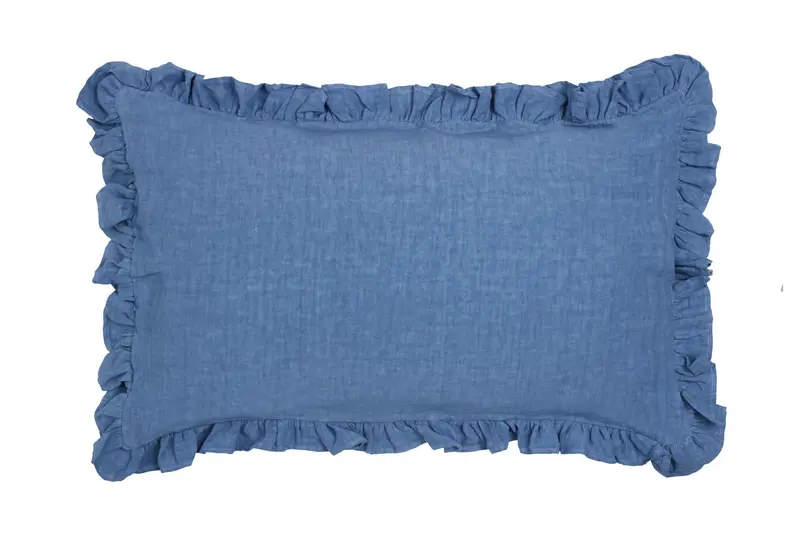 Federa in puro lino stonewashed Bluette con Frou Frou