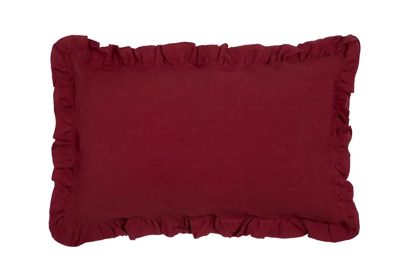 Federa in puro lino stonewashed Bordeaux con Frou Frou