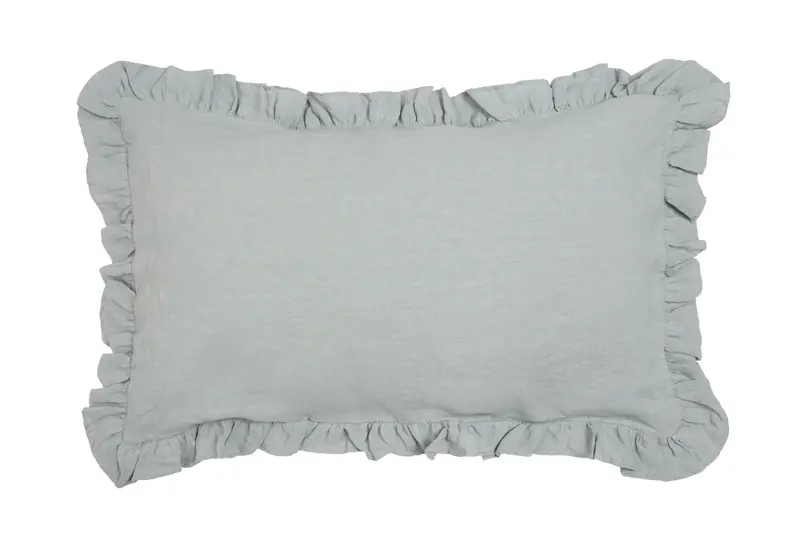 Federa in puro lino stonewashed Grigio con Frou Frou