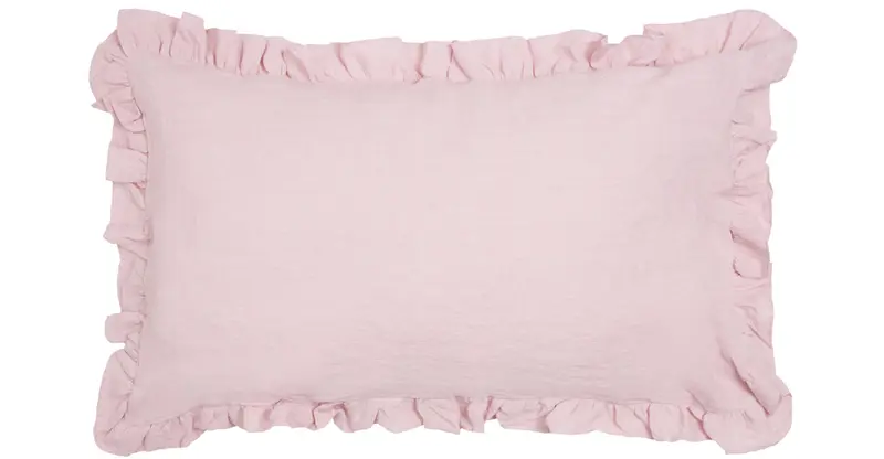 Federa in puro lino stonewashed Rosa con Frou Frou