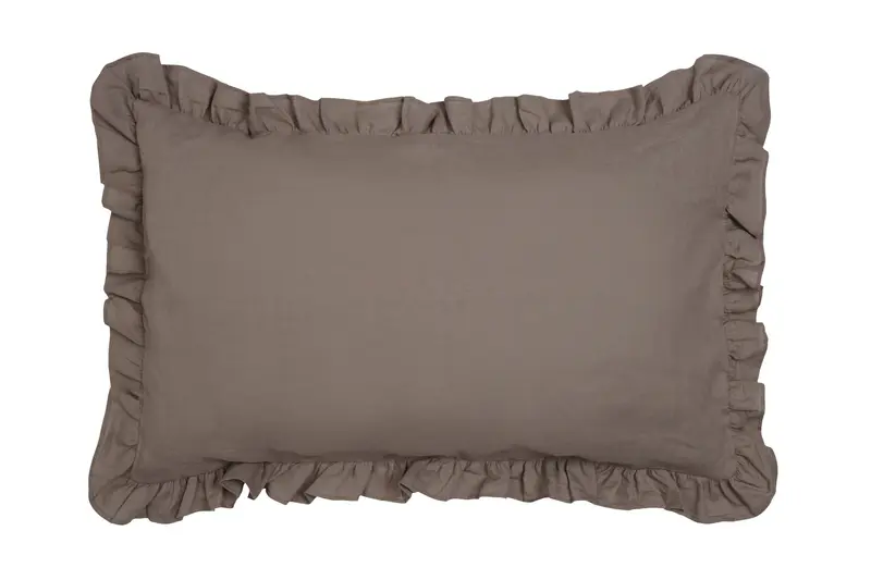 Federa in puro lino stonewashed Tortora con Frou Frou