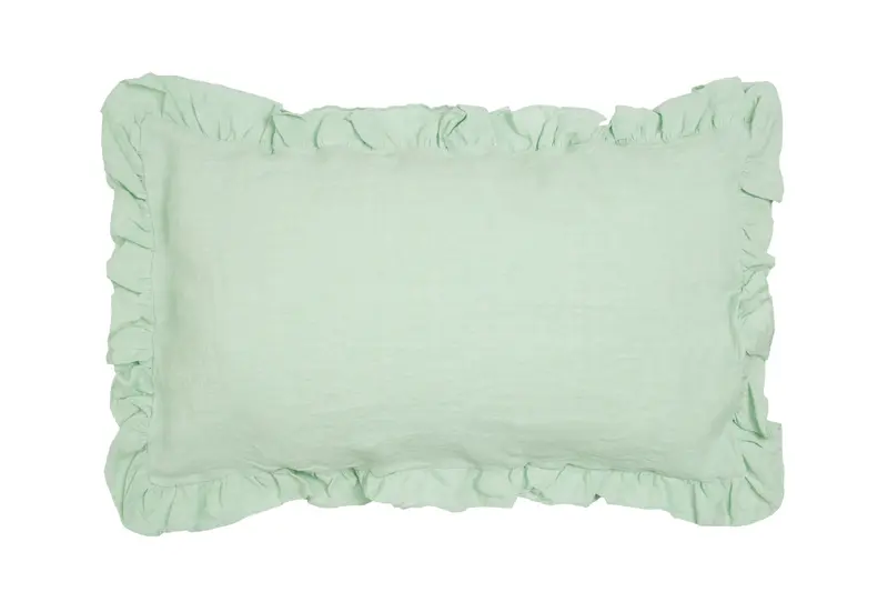 Federa in puro lino stonewashed Verde Delicato con Frou Frou