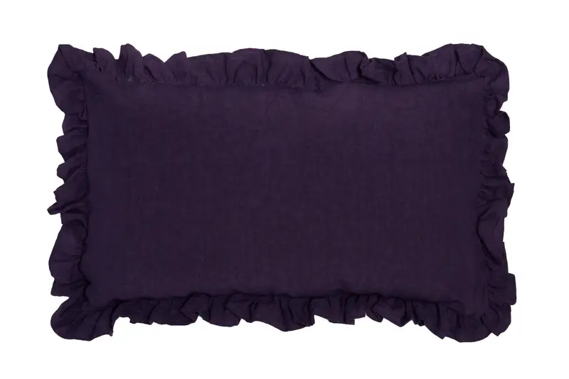 Federa in puro lino stonewashed Viola con Frou Frou