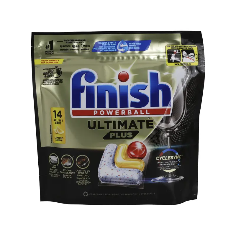 FINISH PASTIGLIE PER LAVASTOVIGLIE ULTIMATE PLUS ALL IN 1 14 TABS LIMONE