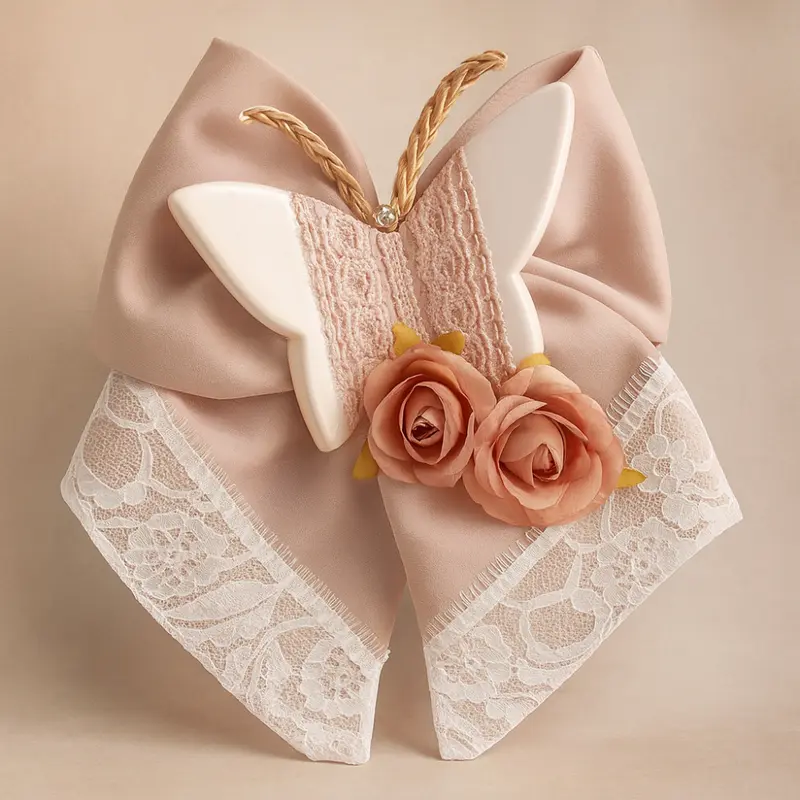 Fiocco Decorativo con Farfalla in Ceramica 24x17 cm Made in Italy