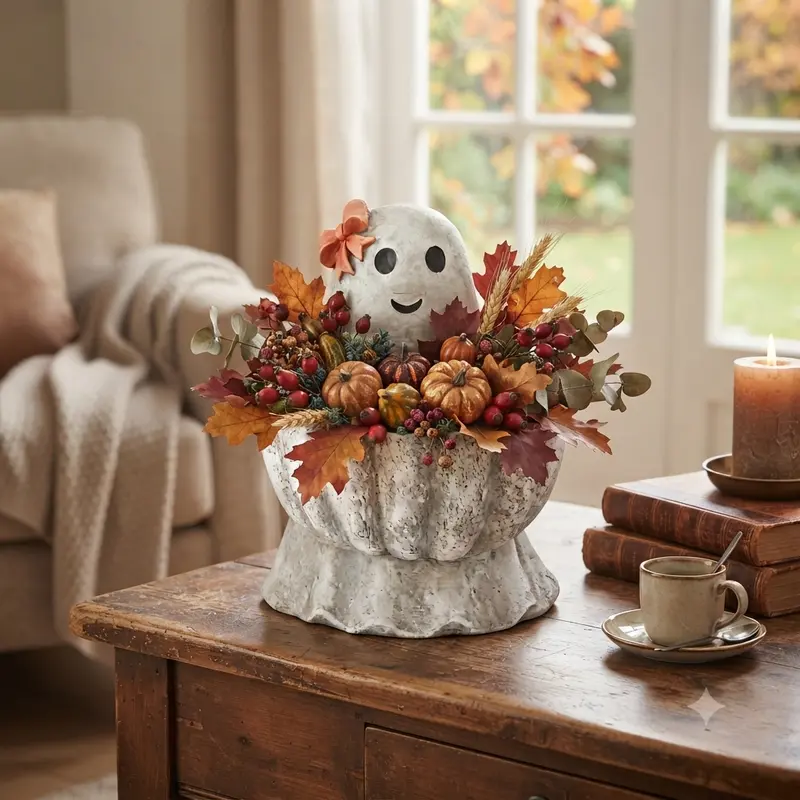 Fioriera Zucca fantasmino portafiori/zucche altezza 47 cm