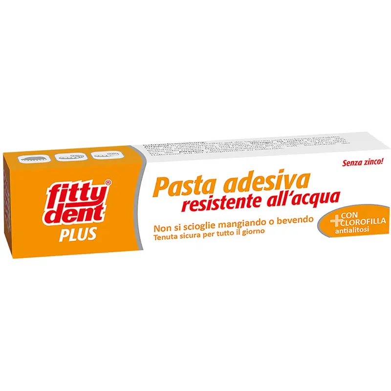 FITTYDENT PASTA ADESIVA PLUS CON CLOROFILLA ANTIALITOSI SENZA ZINCO RESISTENTE ALL'ACQUA PER PROTESI TUBO 40 grammi