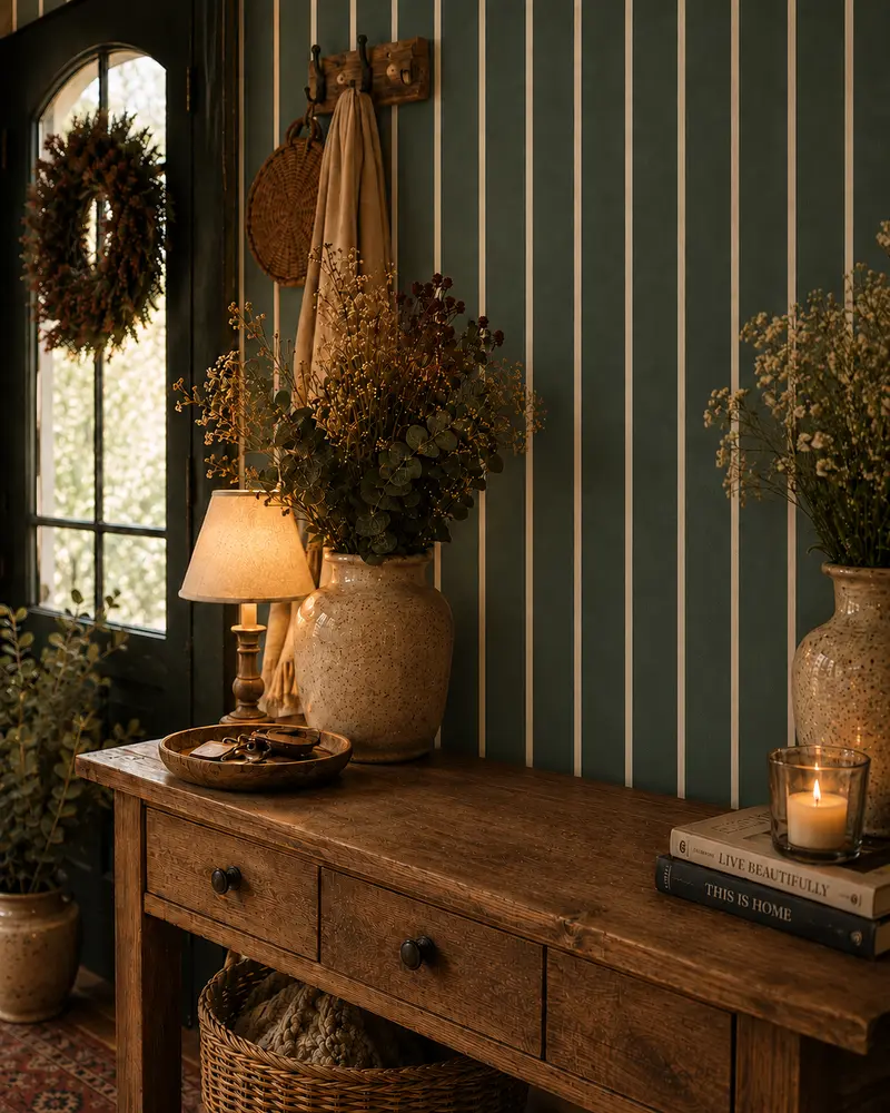 Forest Green Stripe Wallpaper