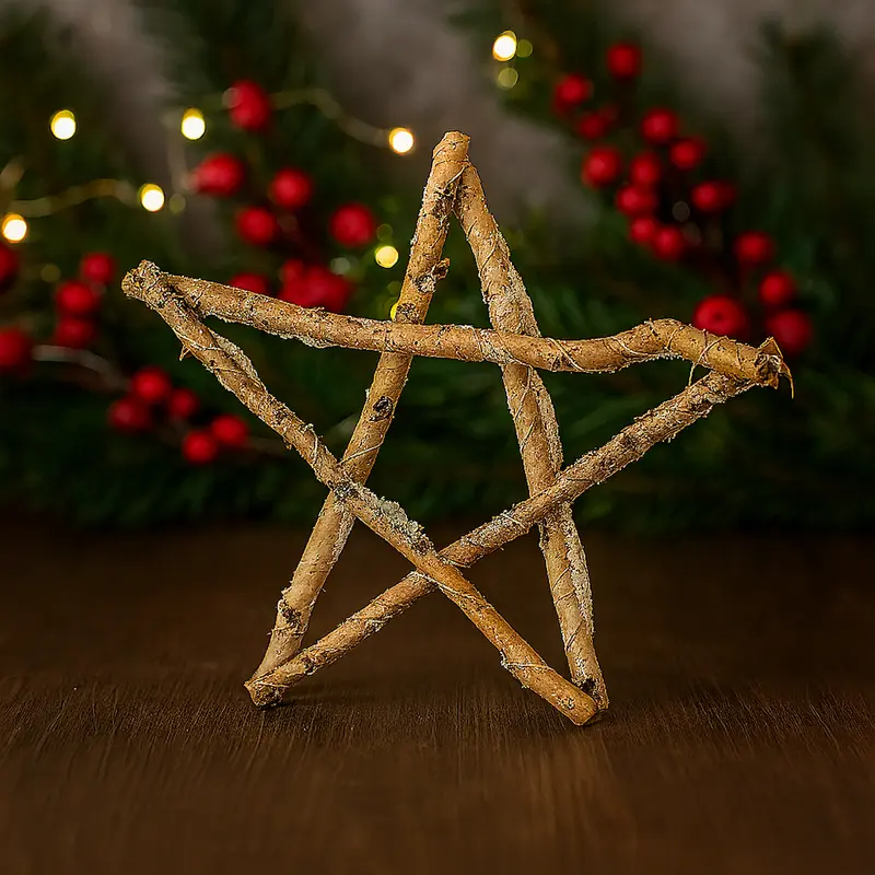 Fuori Porta Stella di Natale Innevata in legno naturale con Led 40 cm