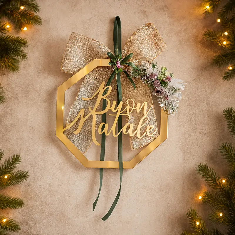 Fuoriporta Acrilico Buon Natale Specchiato Oro 28x28