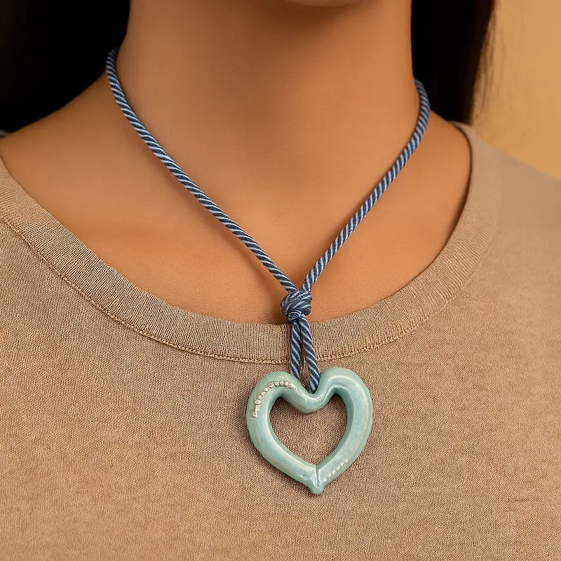 Gabbiani Murano Charm Cuore Vetro con Cordoncino Acquamarina 5 cm