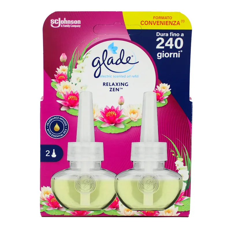 GLADE ELECTRIC ESSENTIAL OIL 2 RICARICHE LIQUIDE DA 20 ML RELAXING ZEN DURATA 240 GIORNI per DIFFUSORE ELECTRIC