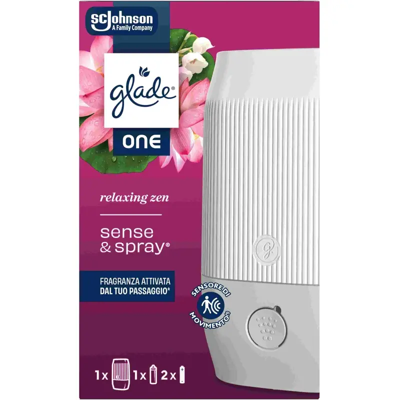 GLADE ONE SENSE&SPRAY BASE CON SENSORE DI MOVIMENTO + 1 RICARICA 10 ML RELAXING ZEN+PROMO DIFFUSORE GRATIS DAL 15/07/2026 AL 15/07/2027