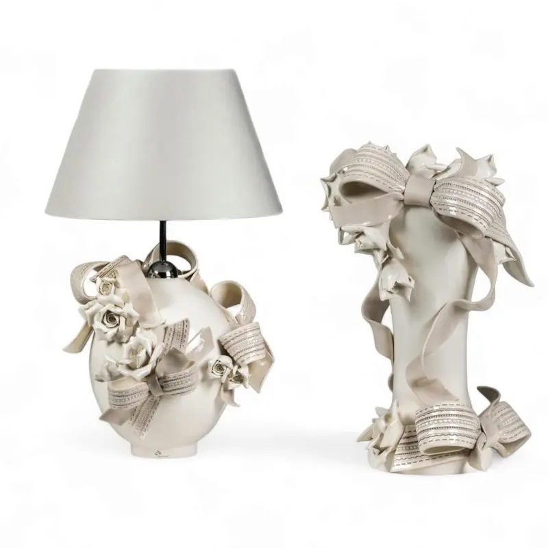 Gli Alberelli Lampada Bianca Pizzo in Ceramica 40x75 / 35x62
