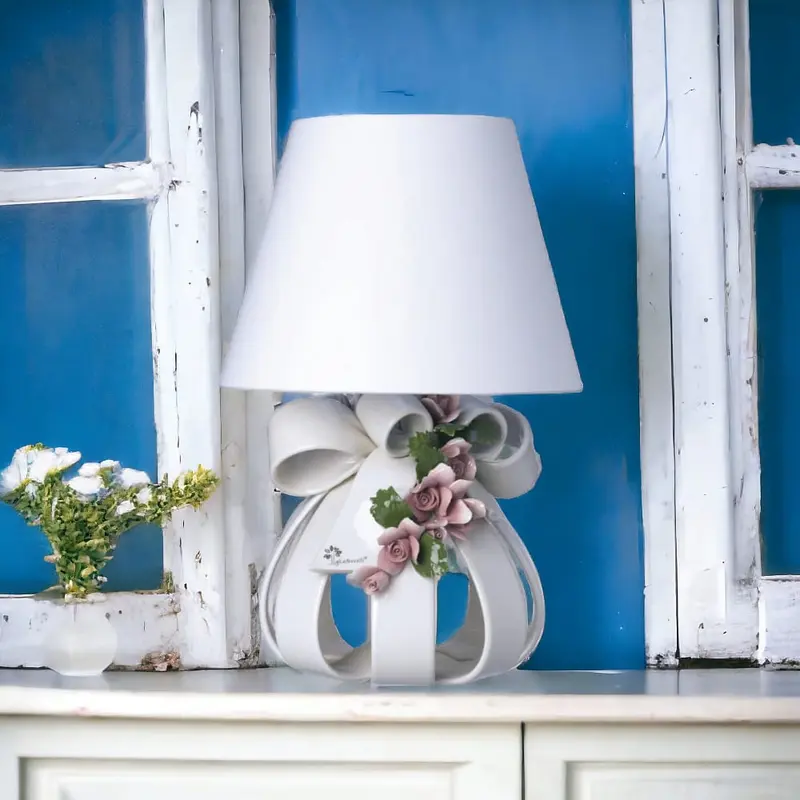 Gli Alberelli Lampada Sfera Bianca Rose Capodimonte 25x48 cm