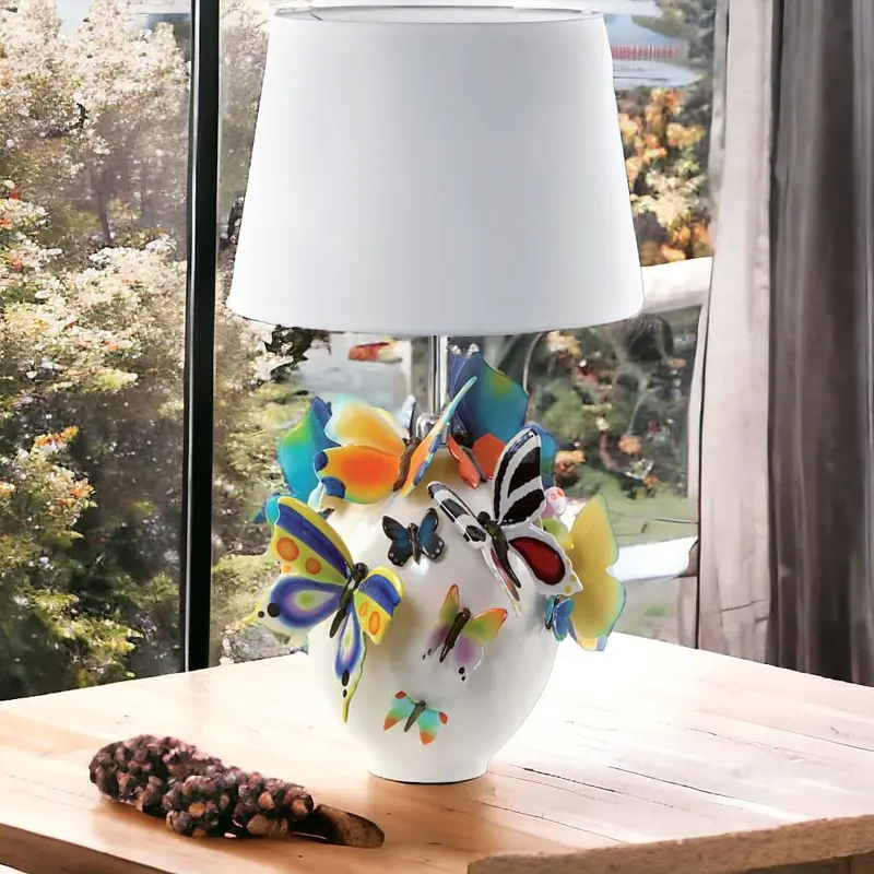 Gli Alberelli Lampada Uovo Farfalle Ceramica con Paralume 43x75 cm