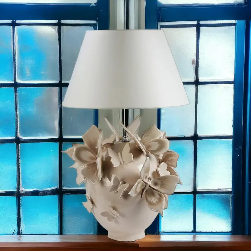 Gli Alberelli Lampada Uovo Farfalle con Paralume 43x75 cm Panna